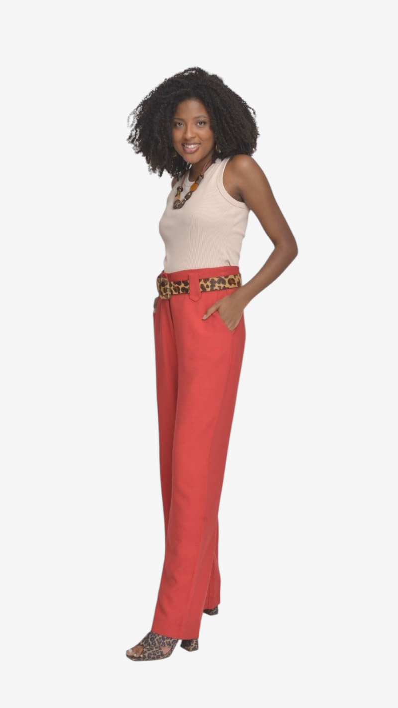 Imagem de Calça Vermelha Reta de Alfaiataria com Corte Clássico - Design Sofisticado para Looks Modernos